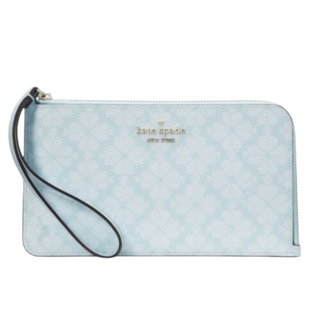 Kate Spade Lucy L-Zip Around Wristlet Blue Glow w Spade Flower Pattern